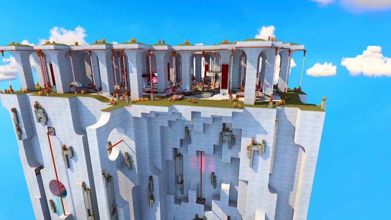 Environnement 3D : tour blanche en coupe